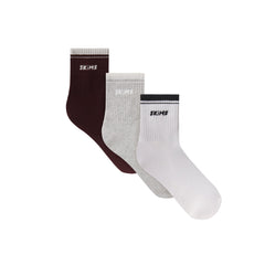 SKIMS SOCKS RIBBED QUARTER CREW LOGO SOCK 3-PACK | CURRANT SNOW MULTI