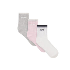 SKIMS SOCKS RIBBED QUARTER CREW LOGO SOCK 3-PACK | CHERRY BLOSSOM MULTI