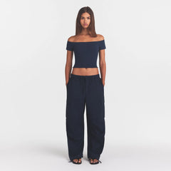 WOVEN COTTON OVERSIZED LOW RISE CARGO PANT | NAVY