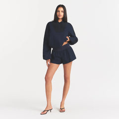WOVEN COTTON FLUTTER SHORT | NAVY