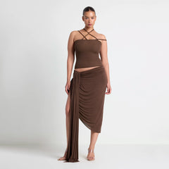 VETTESE X SKIMS SHEER MODAL DRAPED MIDI SKIRT | COCOA