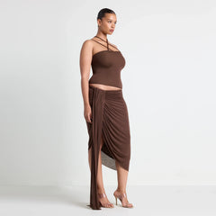 VETTESE X SKIMS SHEER MODAL DRAPED MIDI SKIRT | COCOA