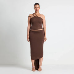 VETTESE X SKIMS SHEER MODAL DRAPED MIDI SKIRT | COCOA