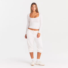 COTTON JERSEY SCOOP NECK LONG SLEEVE TOP | MARBLE