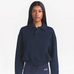 COTTON FLEECE POLO SWEATSHIRT | NAVY