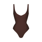 SKIMS BODY UNLINED PLUNGE THONG BODYSUIT | COCOA