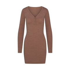 WOOL RIB HENLEY DRESS | SIENNA