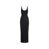 SMOOTH LAYERS SCOOP NECK LONG DRESS | OBSIDIAN