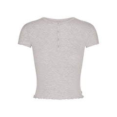 SKIMS SLEEP HENLEY AND FOLDOVER SHORT SET | LIGHT HEATHER GREY