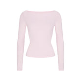 COTTON JERSEY LONG SLEEVE BOATNECK TOP | CHERRY BLOSSOM