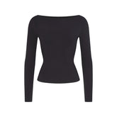 COTTON JERSEY LONG SLEEVE BOATNECK TOP | SOOT