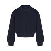 COTTON FLEECE SHRUNKEN CARDIGAN | NAVY