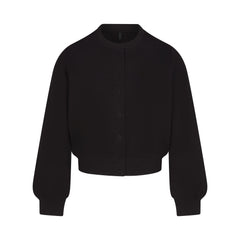 COTTON FLEECE SHRUNKEN CARDIGAN | ONYX