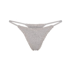 LIGHTWEIGHT COTTON POINTELLE LACE STRING THONG | LIGHT HEATHER GREY