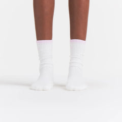 SKIMS SOCKS RIBBED CREW LOGO SOCK | SNOW AND CHERRY BLOSSOM