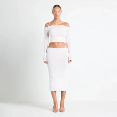 VETTESE X SKIMS SHEER MODAL OFF THE SHOULDER TOP | ECRU