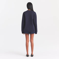 BOYFRIEND FLEECE OVERSIZED CREWNECK | BLUE BLACK SKIMS PLAID