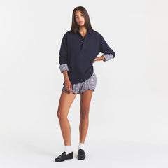 BOYFRIEND FLEECE OVERSIZED POLO | BLUE BLACK