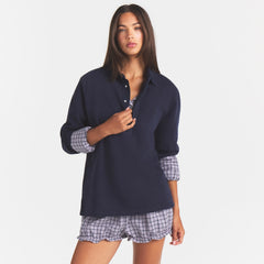 BOYFRIEND FLEECE OVERSIZED POLO | BLUE BLACK