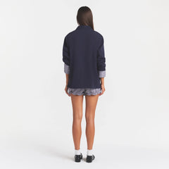 BOYFRIEND FLEECE OVERSIZED POLO | BLUE BLACK