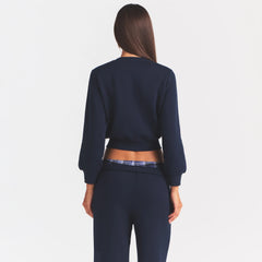 COTTON FLEECE SHRUNKEN CARDIGAN | NAVY