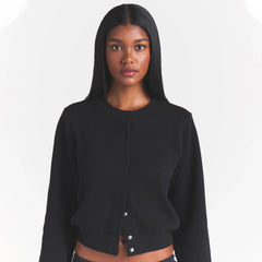 COTTON FLEECE SHRUNKEN CARDIGAN | ONYX