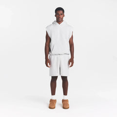 FLEECE LOUNGE MENS SLEEVELESS HOODIE | LIGHT HEATHER GREY