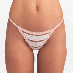 LIGHTWEIGHT COTTON POINTELLE LACE STRING THONG | VILLA EGRET RUNWAY STRIPE