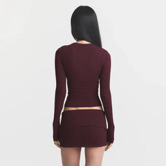 COTTON JERSEY LONG SLEEVE T-SHIRT | CURRANT
