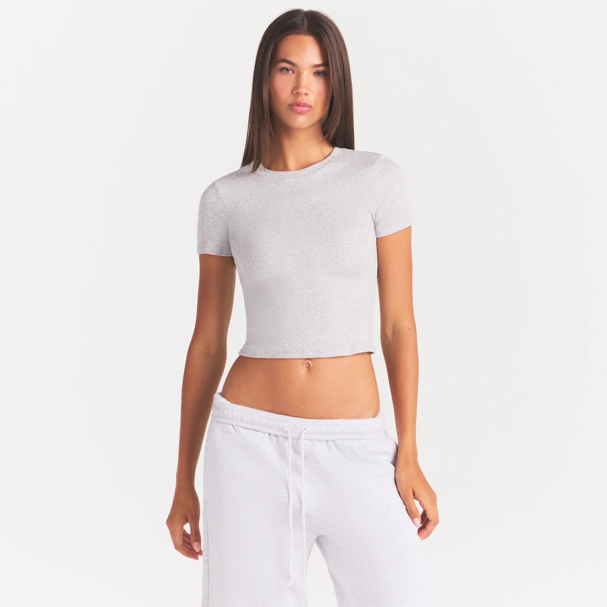 COTTON RIB T-SHIRT | LIGHT HEATHER GREY