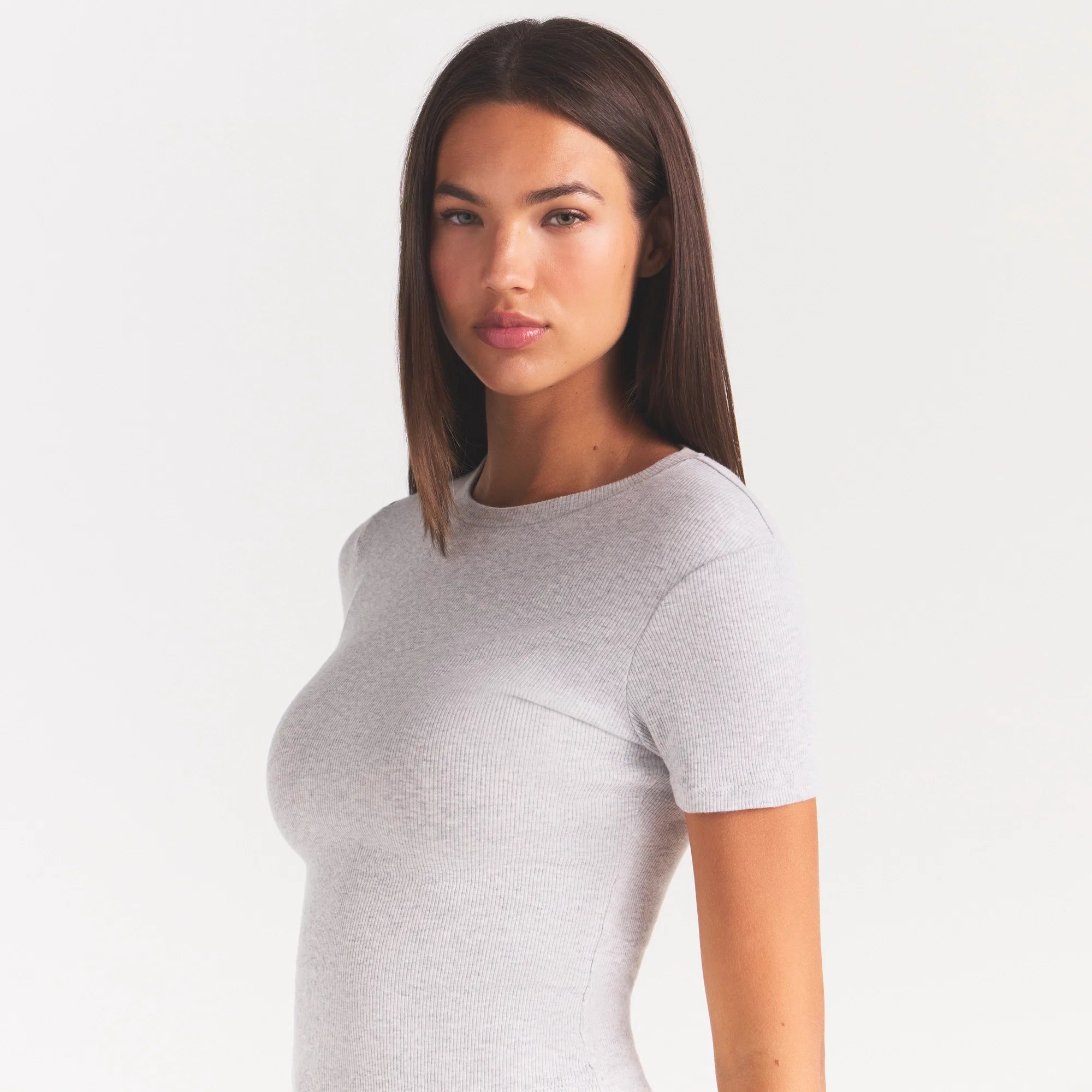 COTTON RIB T-SHIRT | LIGHT HEATHER GREY