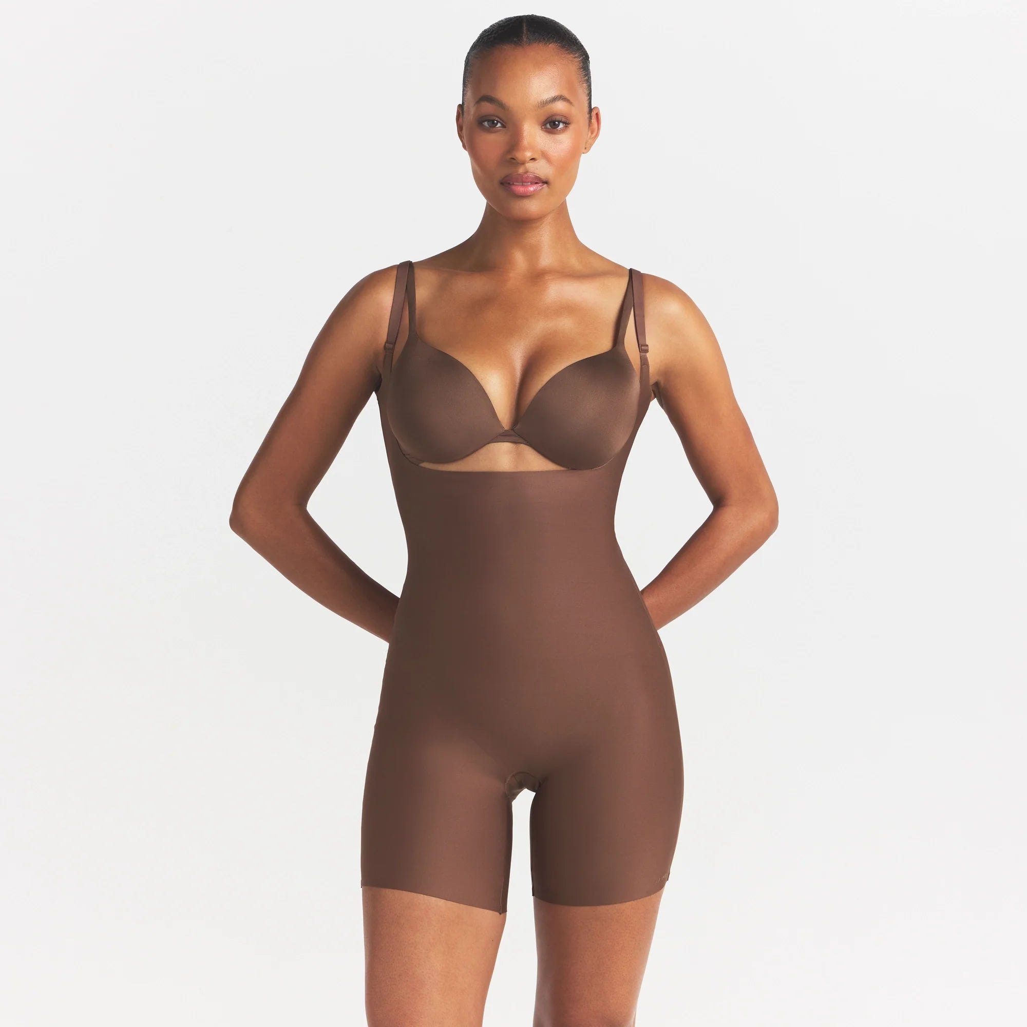 SKIMS BODY CORE SCULPT BACK SMOOTHING OPEN BUST MID THIGH BODYSUIT | JASPER