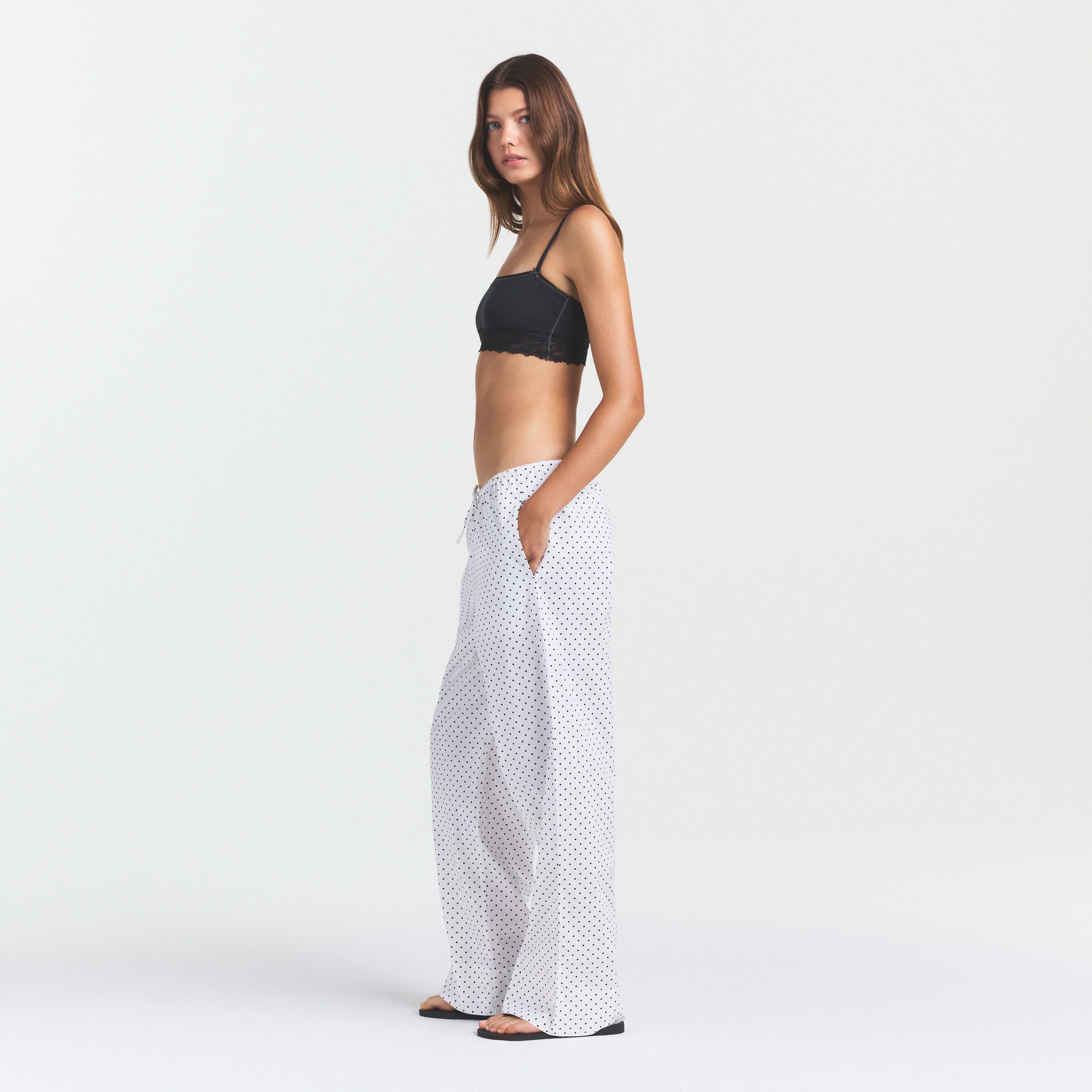 COTTON POPLIN SLEEP STRAIGHT LEG PANT | ONYX DOT PRINT