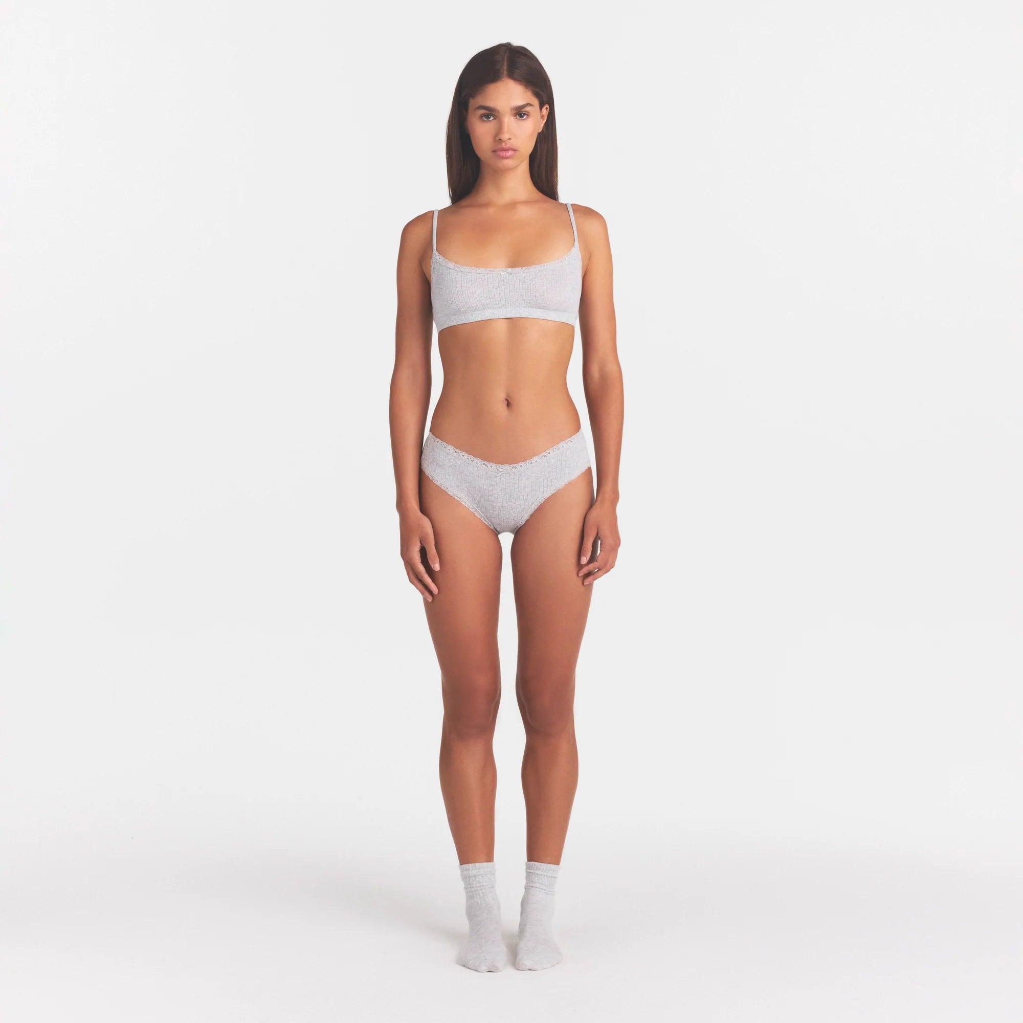LIGHTWEIGHT COTTON POINTELLE LACE BRIEF | LIGHT HEATHER GREY
