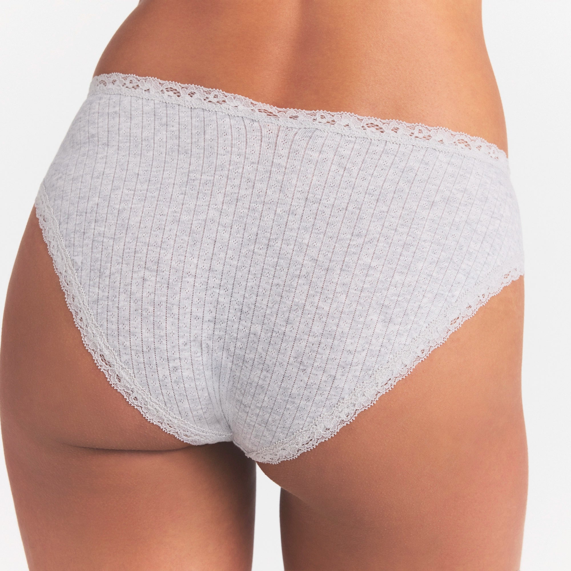 LIGHTWEIGHT COTTON POINTELLE LACE BRIEF | LIGHT HEATHER GREY
