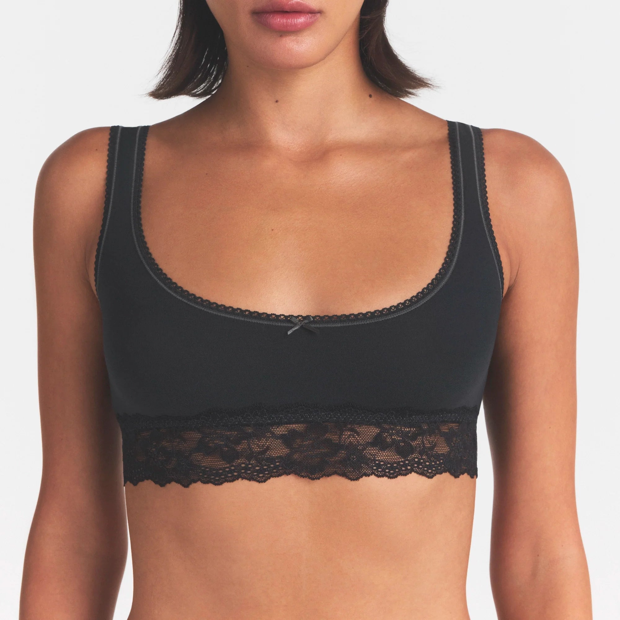 LIGHTWEIGHT COTTON LACE SCOOP BRALETTE | SOOT TONAL