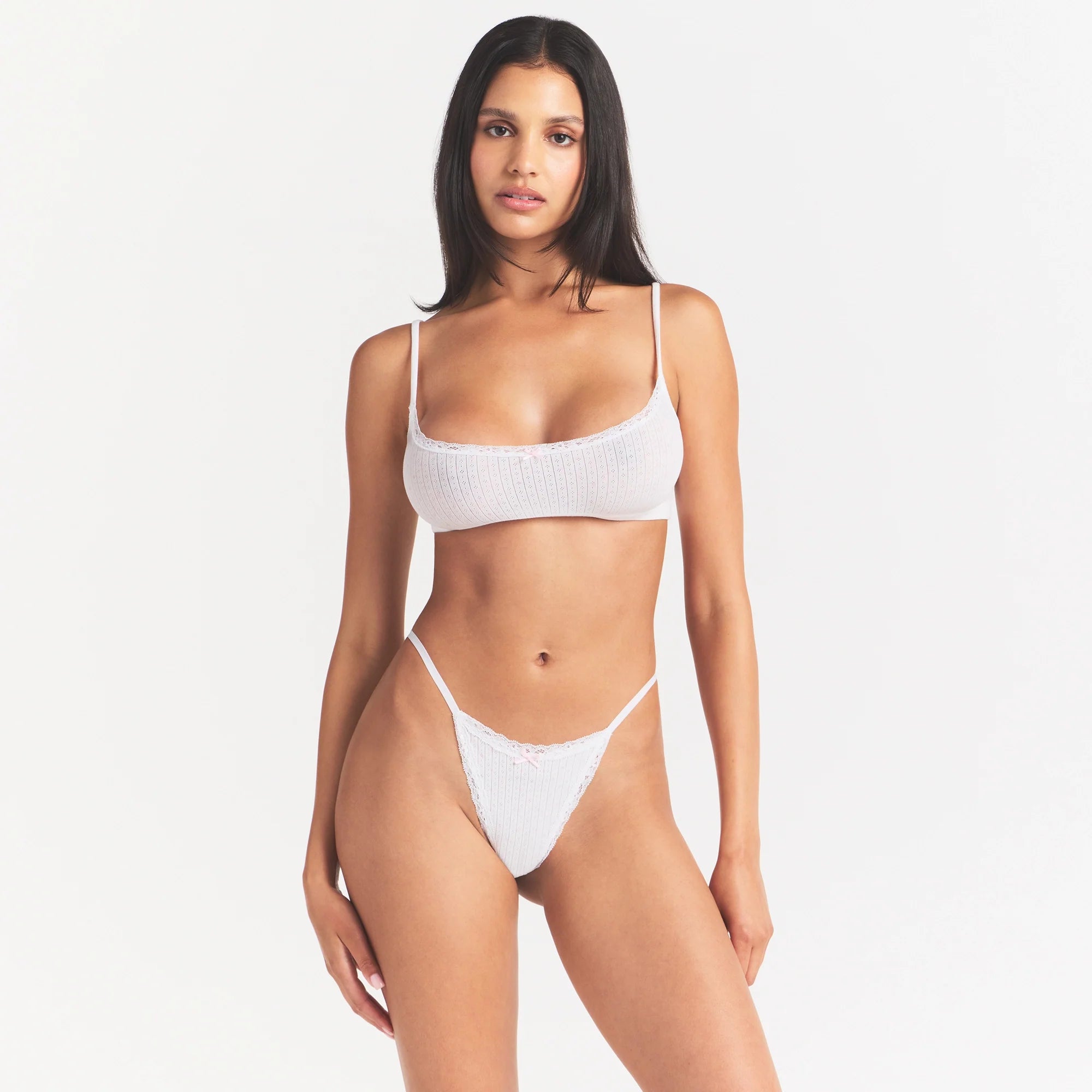LIGHTWEIGHT COTTON POINTELLE SCOOP BRALETTE | SNOW PEONY PIN DOT