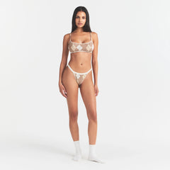 LIGHTWEIGHT COTTON LOGO PICOT SCOOP BRALETTE | CAFE ARGYLE PRINT