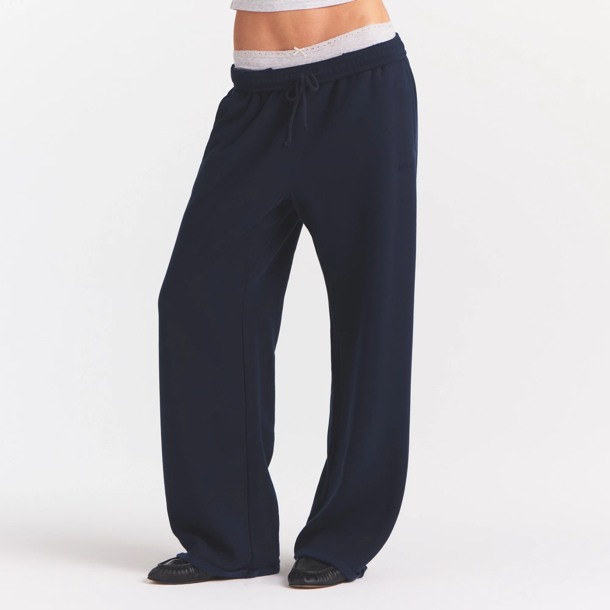 COTTON FLEECE OVERSIZED STRAIGHT LEG PANT | NAVY