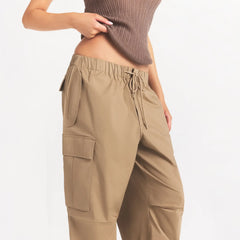 WOVEN COTTON OVERSIZED LOW RISE CARGO PANT | DESERT