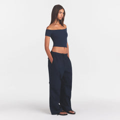 WOVEN COTTON OVERSIZED LOW RISE CARGO PANT | NAVY