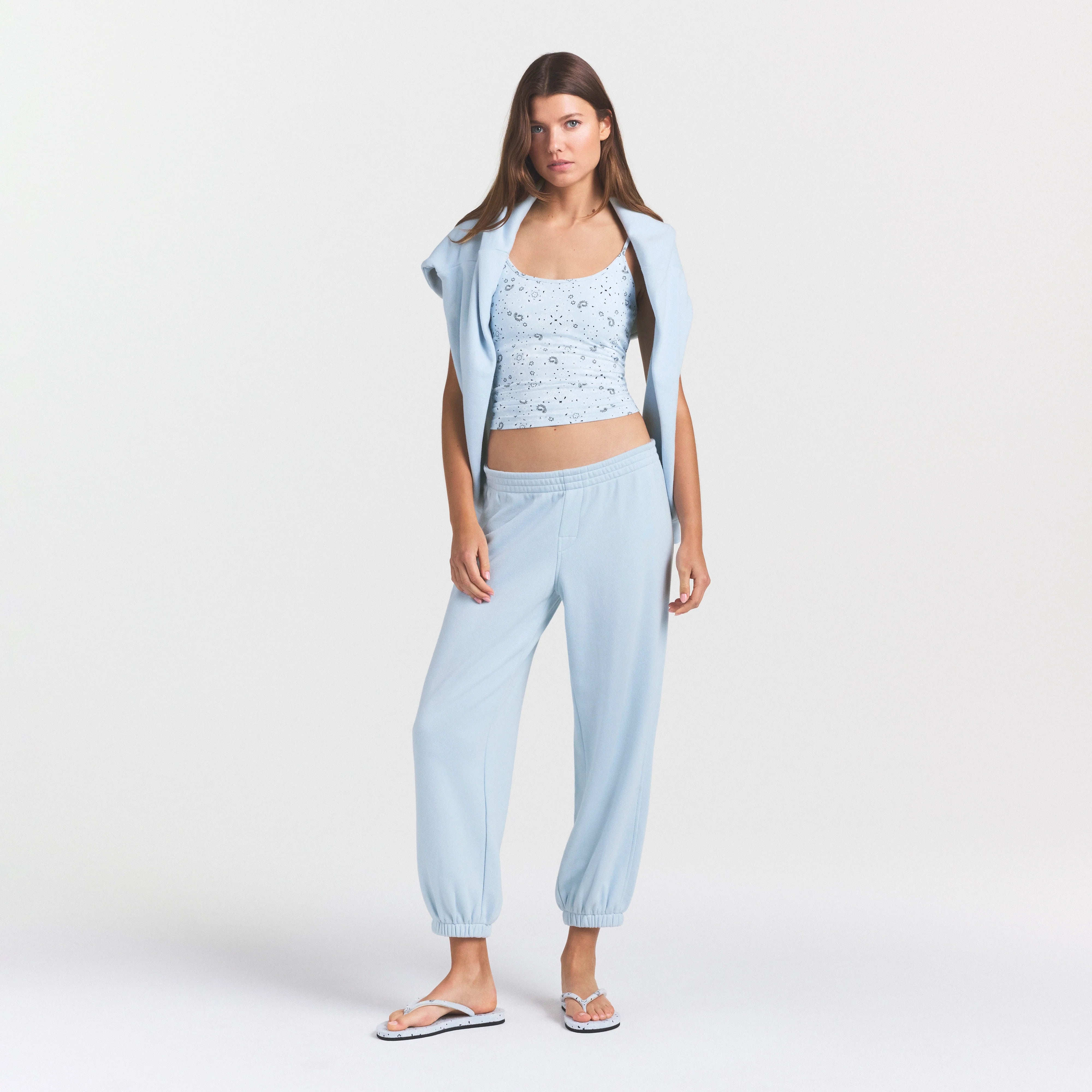 DRAPEY FRENCH TERRY CROPPED JOGGER | POWDER BLUE