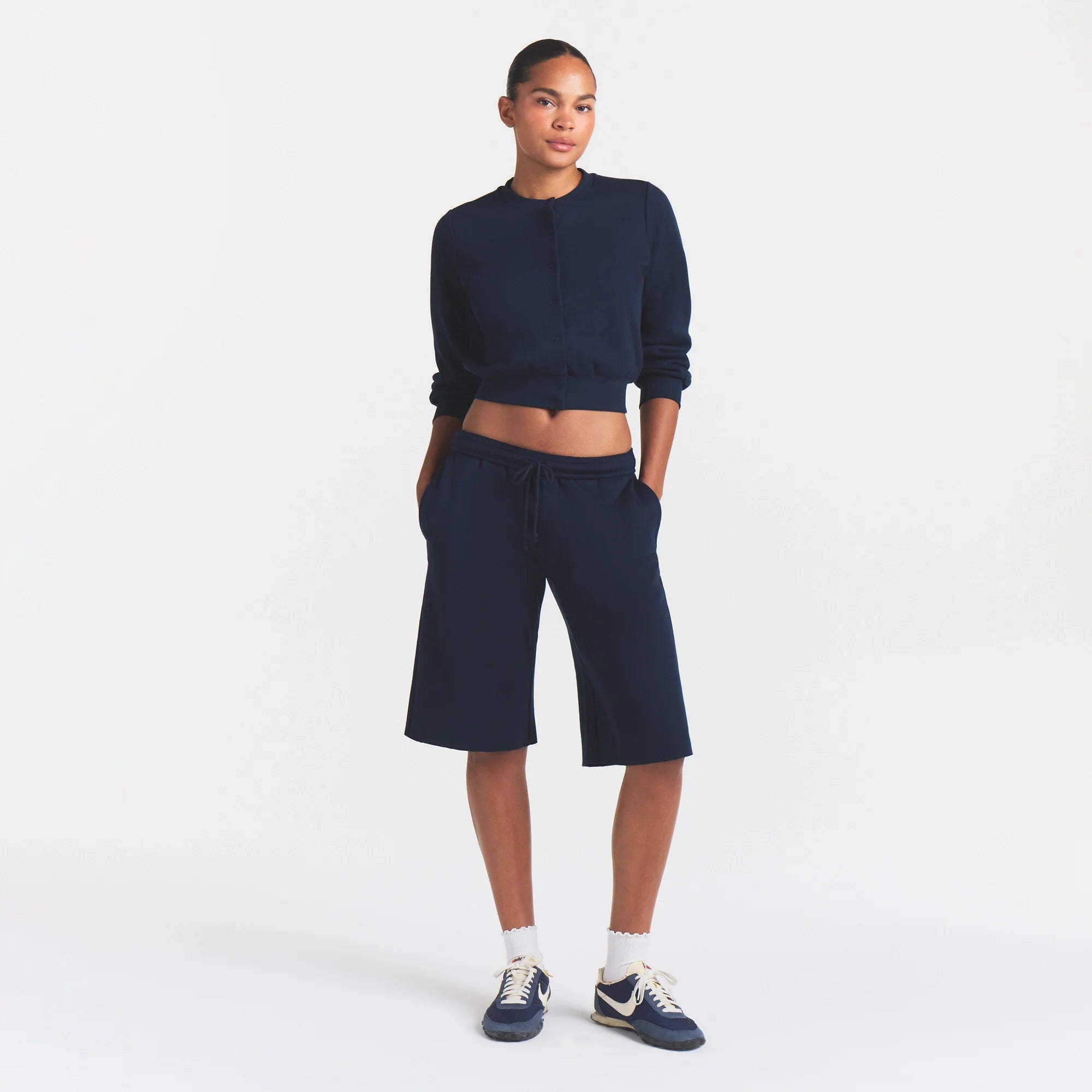 COTTON FLEECE LONG SHORT | NAVY