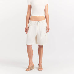 WOVEN COTTON OVERSIZED CARGO SHORT | EGRET