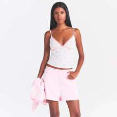 COTTON FLEECE DOUBLE WAISTBAND SHORT | CHERRY BLOSSOM