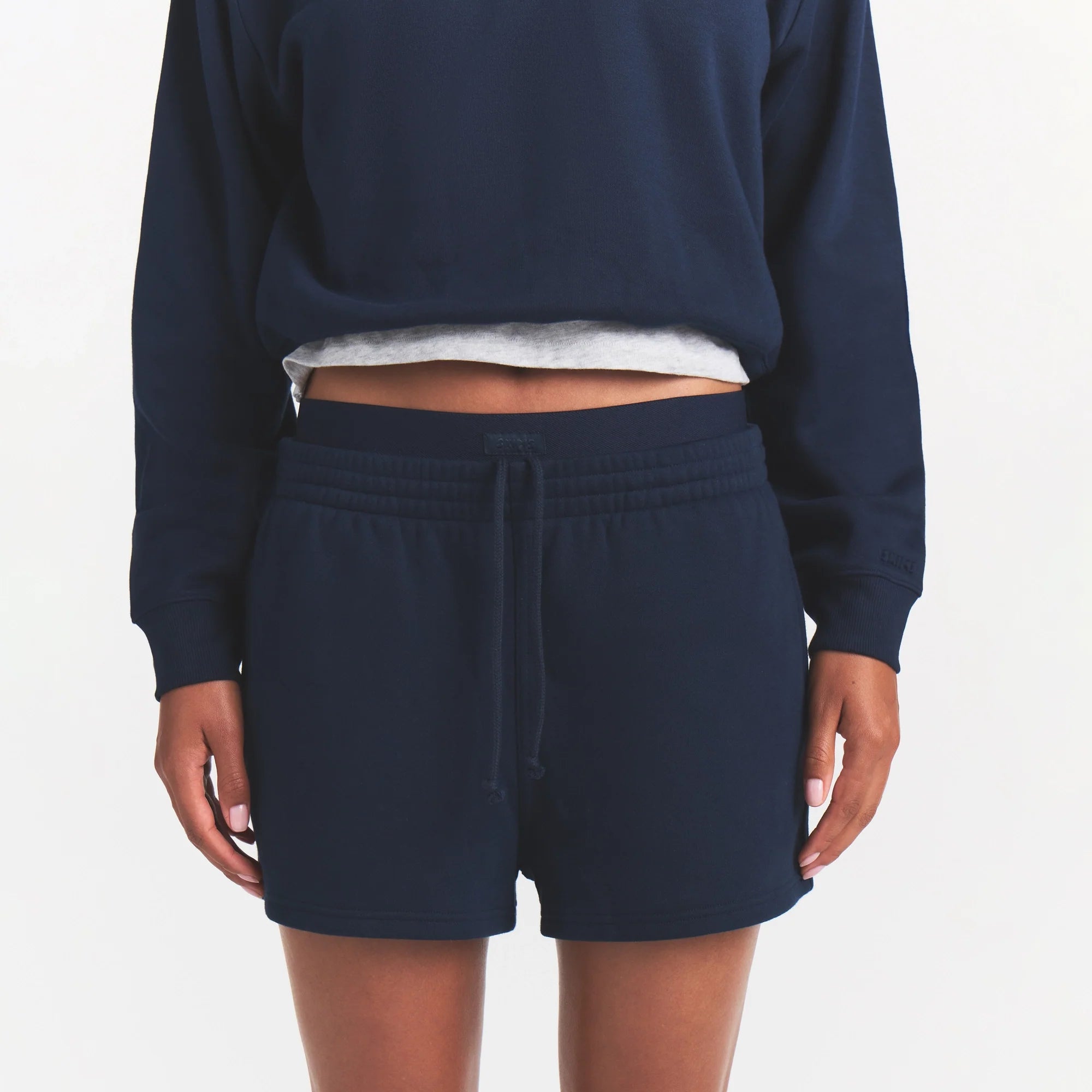 COTTON FLEECE DOUBLE WAISTBAND SHORT | NAVY