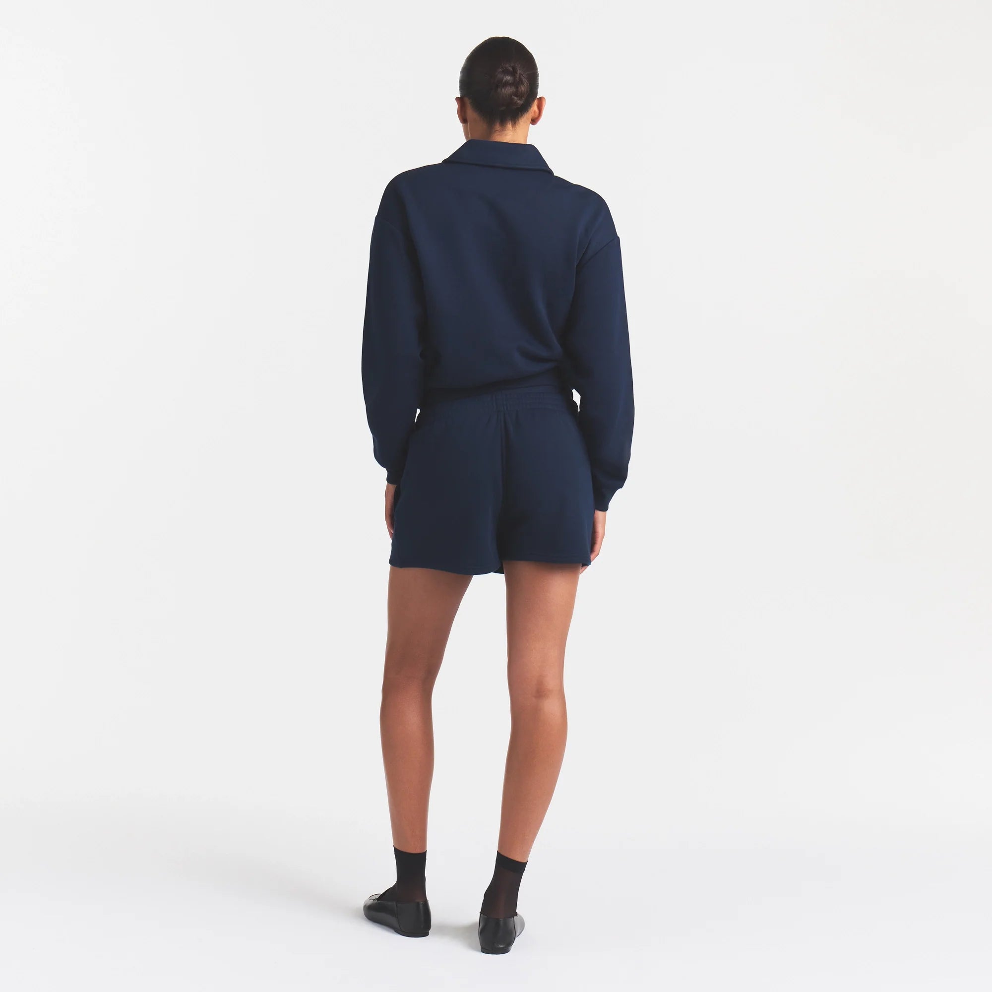 COTTON FLEECE DOUBLE WAISTBAND SHORT | NAVY