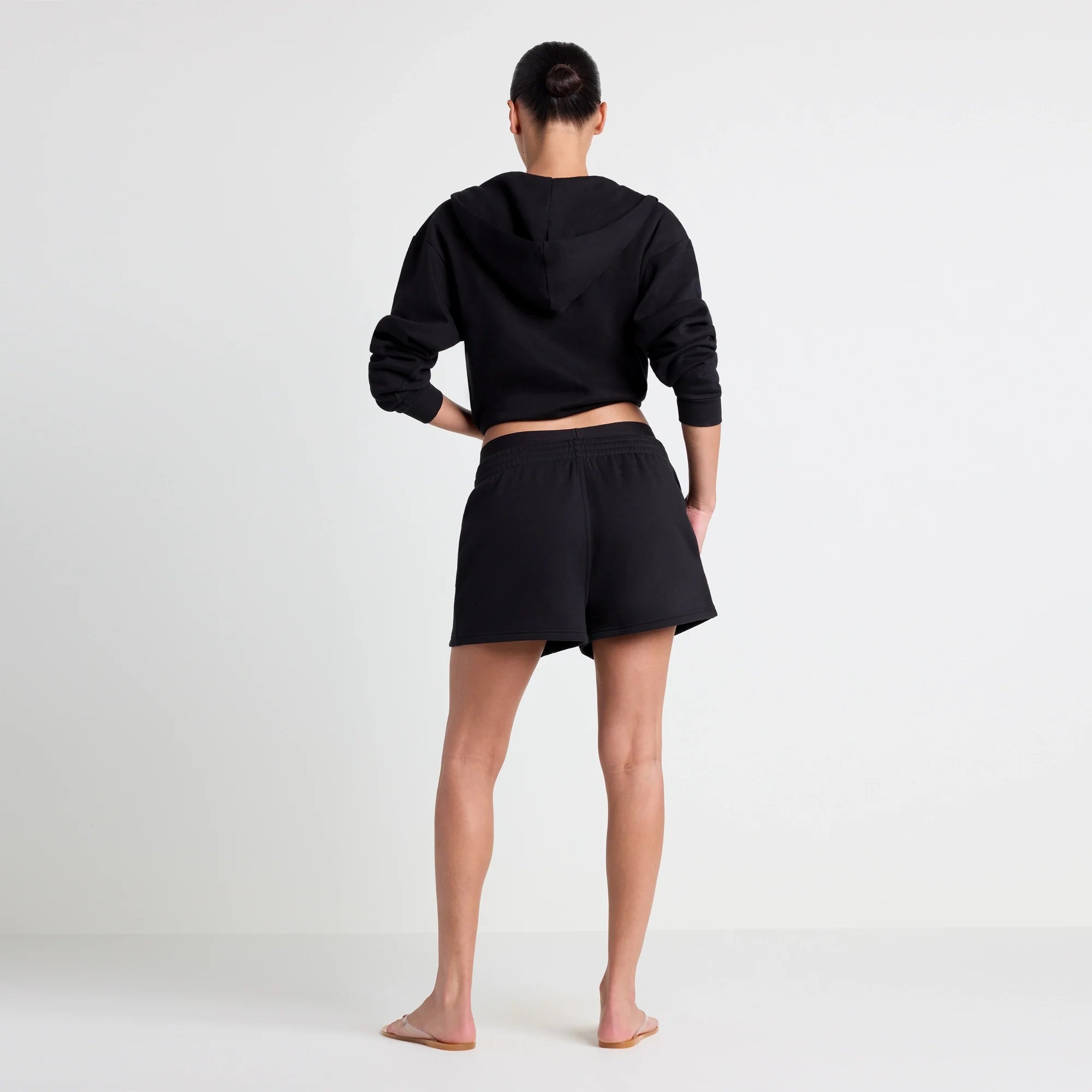 COTTON FLEECE DOUBLE WAISTBAND SHORT | ONYX