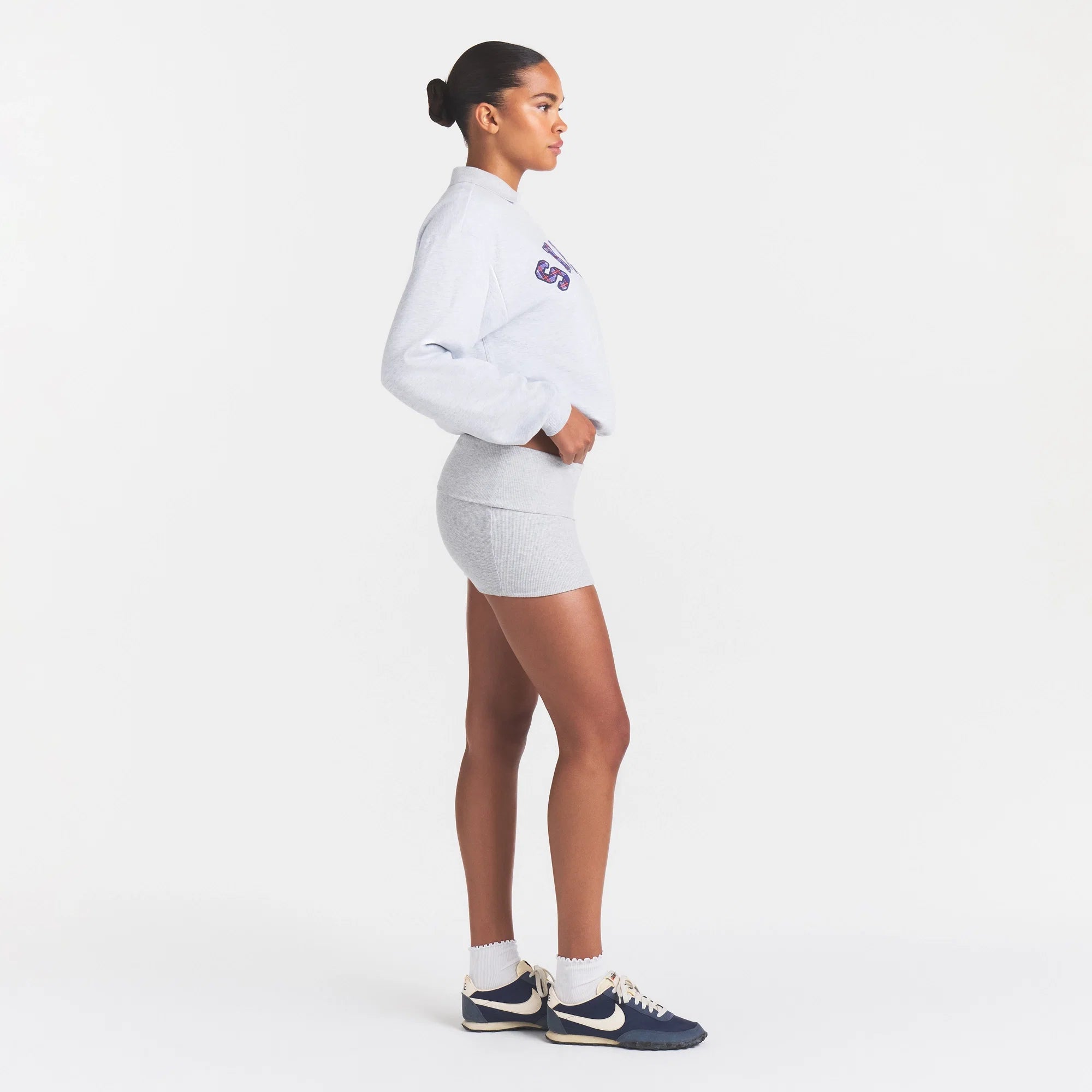 COTTON RIB FOLDOVER MINI SKIRT | LIGHT HEATHER GREY