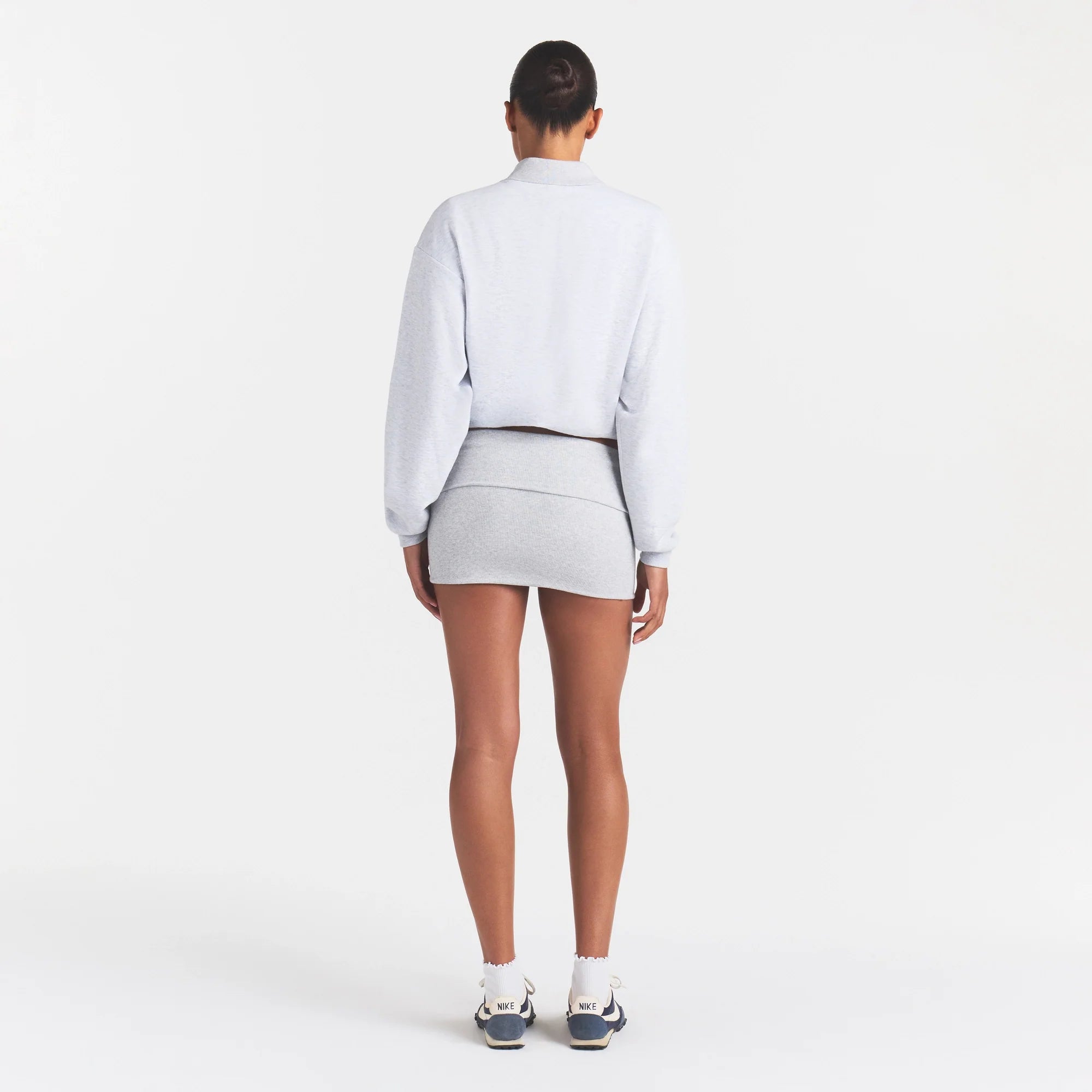 COTTON RIB FOLDOVER MINI SKIRT | LIGHT HEATHER GREY